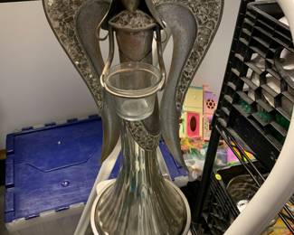 Glass and metal silver Angel votive holder
