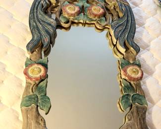 Hand carved peacock mirror