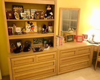 Light wood bedroom set with corner desk, dresser with mirror, dresser with hutch, and slender chest of drawers