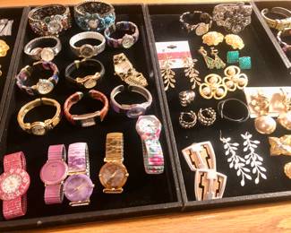 Lots of watches and earrings (mostly clip)