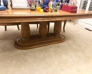Gorgeous 3 pedestal dining table with 8 chairs and 2 leaves. Could double as a conference room table.