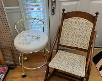 Antique folding rocker, vanity chair