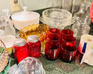 Vintage Ribbed Glass Refrigerator Jar Pitcher Juice Carafe W/ Lid