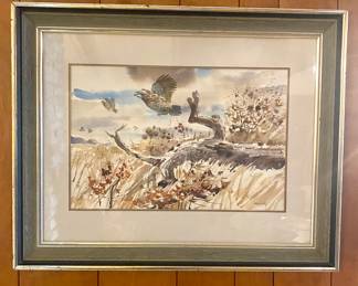 Original signed water color painting by San Antonio artist Clay McGaughy.  32” by 25.5” is the total measurement of the art with frame. 22” by 14.5” are the dimensions of the actual piece of art. 