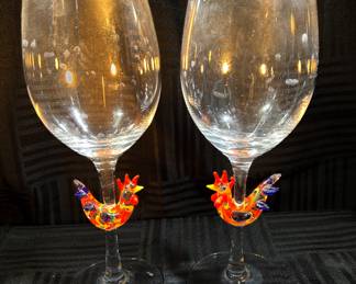 Even Hand Blown Rooster Goblets