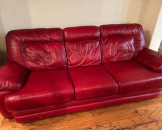 Three Cushion Red Leather Sofa