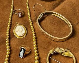 Gold Tone Jewelry Necklace, Brooch, Rings  Bracelets