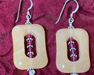 Carved Stone Earrings With Bead Accents