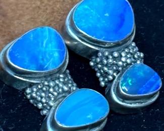Blue Opal Sterling Earrings Stamped AJ