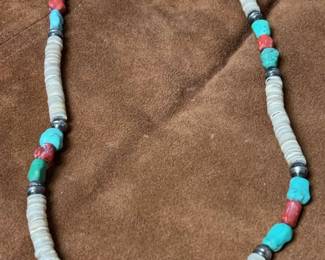 Turquoise, Coral Heishi Bead Necklace