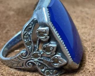 Sterling Blue Glass Statement Ring