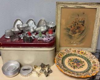 Spanish Pottery Toledo Plate, Cookie Cutters, Metal Box The Boatie Rows Print