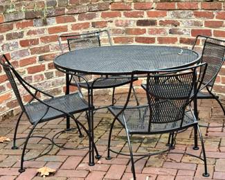 Wonderful Mid Century Wrought Iron Patio Table with 4 chairs...recently refurbished!