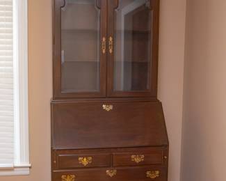 Ethan Allen Secretary Cabinet Bookcase with 5 Drawers 87 tall 34 wide 9 deep top 18 1/2 bottom