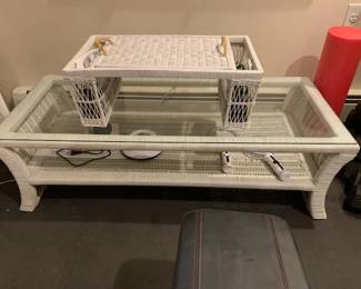 wicker coffee table and serving tray