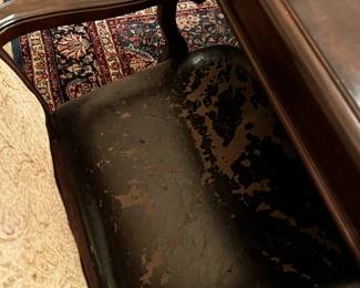 as is captain chair #34	heavy dining table 72-108x45x30nwith double trussell and 6 chairs 2 leaves (as is seat of chairs 	 $275.00 			
