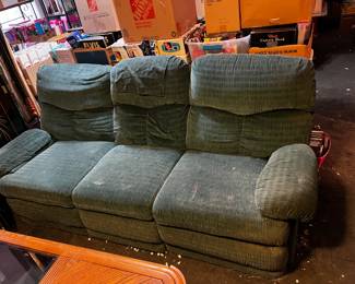 #56	lazyboy blue double recliner with flip arm with cup holder/massage 84 wide - You Move Upstairs (as is recliners)	 $75.00 			
