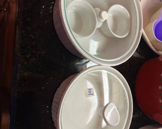 #101	corning ware 6 pieces French white 	 $30.00 			

