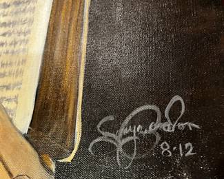 #286	Original painting of USA penny's Angel Union Flag and praying hands on bible 	 $150.00 			
