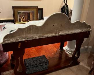 #6	Antique marble top server with back splash and 1 drawer 53x28x30	 $350.00 			
