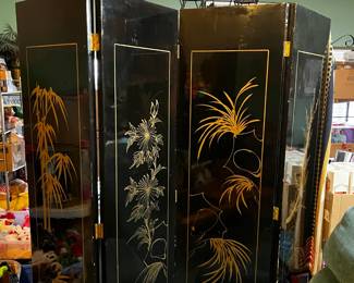 #58	Black Asian style 4 panel screen 2 sided mother of pearl ladies 18x72 each panel	 $125.00 			
