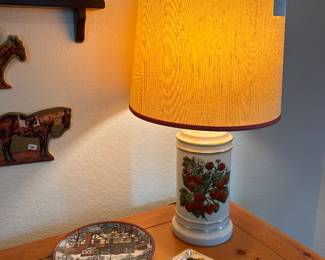 porcelain 70s strawberry lamps, a matched set