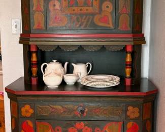 hand painted in 1941, 2 lovely folk art Norwegian cabinets, ONE OF A KIND