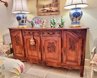 French carved oak sideboard with peg construction 
