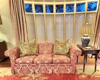 Custom upholstered sofa and down pillows