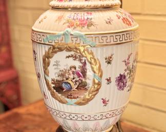 KPM hand painted lamp, one of pair