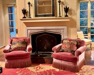Silk velvet club chairs with Tsarina braided fringe trim