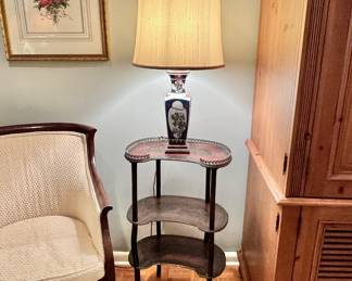 Inlaid marquetry brass galleried side table