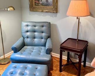 Kittinger leather lounge chair and ottoman 