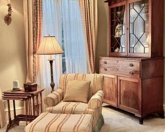 Custom upholstered lounge chair and ottoman 