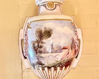 Hand painted French porcelain vase, one of pair