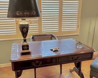 English leather top writing desk