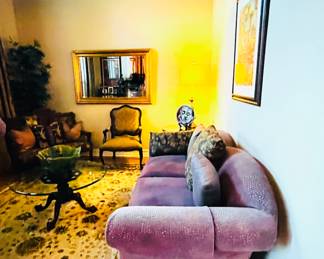 Sofa, large framed mirror