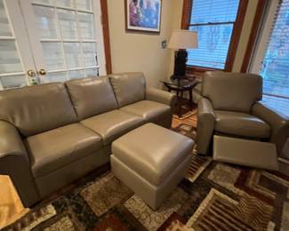 Valencia leather sofa, chair, ottoman 