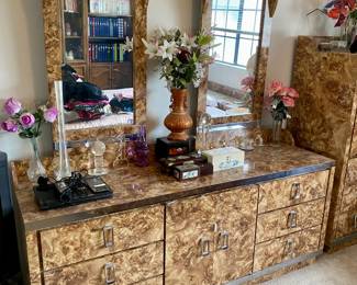 Matching Late 70s Burl Wood Laminate Bedroom Set