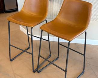 2pc Leather Contemporary Counter Height Chairs  Pair