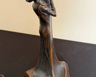 2pc Art Nouveau Figural Bronze & Glass Lamps Gustav Gurschner Attributed