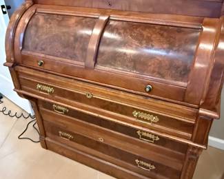 Antique Victorian Walnut Cylinder Secretary Desk