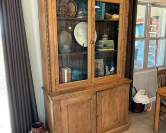 Antique Carved Oak Book Case Cabinet