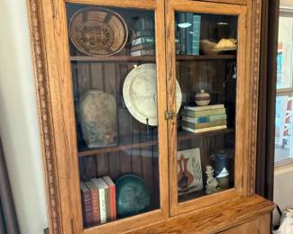 Antique Carved Oak Book Case Cabinet