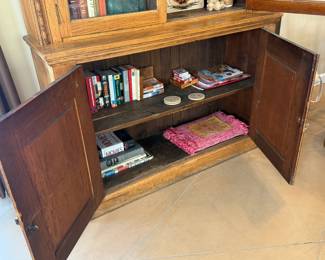 Antique Carved Oak Book Case Cabinet