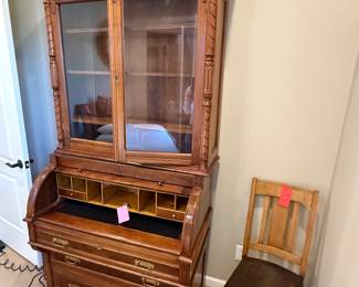 Antique Victorian Walnut Cylinder Secretary Desk