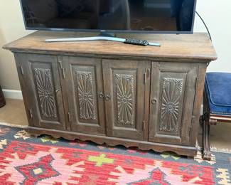 Rustic Carved Wood Media Console