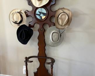Antique Oak Hall Tree Hat /Umbrella Stand