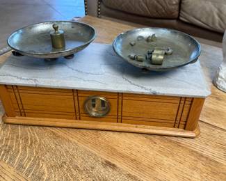 Henry Troemner Industrial Antique Oak & Marble Top Balance Scale