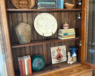 Antique Carved Oak Book Case Cabinet